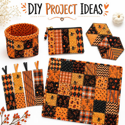 10Pc/Set Autumn Orange Series Ladybug Stripe Bee Dot Hexagon Fat Quarter Fabric, Pre-Cut Square Fabric Assort, Fabric Set, Craft Fabric, Handmade DIY Patchwork Fabric,Home Quilting Sewing Fabric, Packaging Fabric, Scrapbooking Craft Hobbyist