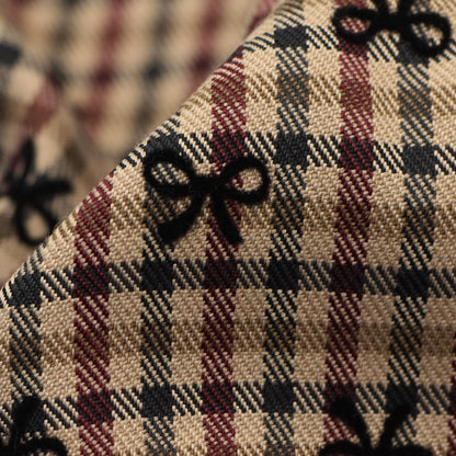 1Pc Grid Bow Flocking Fabric  - 57.08x19.68inch(145x50cm) Soft & Durfor DIY Crafts, Handmade Wallets & Pouches | Chic Pattern, High-Quality Material, Fashion-Forward Versatile Crafting Textile