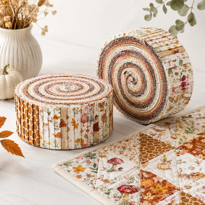 10pcs Vintage Mushroom Deer Autumn Pattern Jelly Roll Fabric Strips 2.5X19.7inch Pre-cut 100% Polyester for Patchwork Quilts, Table Runners, Placemats, Tote Bags, Storage Pouches, Makeup Bags, Coasters, Quilt Blocks & Binding