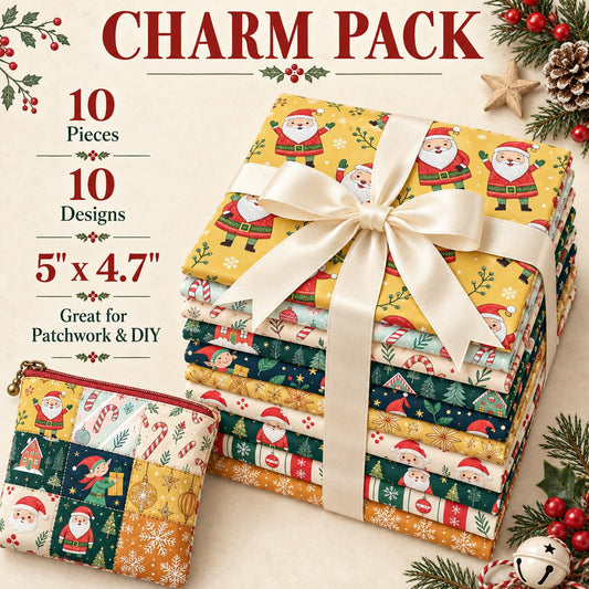 10Pc/Set Christmas Series Santa Claus Star Holly Gift Fat Quarter Fabric, Pre-Cut Square Fabric Assort, Fabric Set, Craft Fabric, Handmade DIY Patchwork Fabric,Home Quilting Sewing Fabric, Packaging Fabric, Scrapbooking Craft Hobbyist