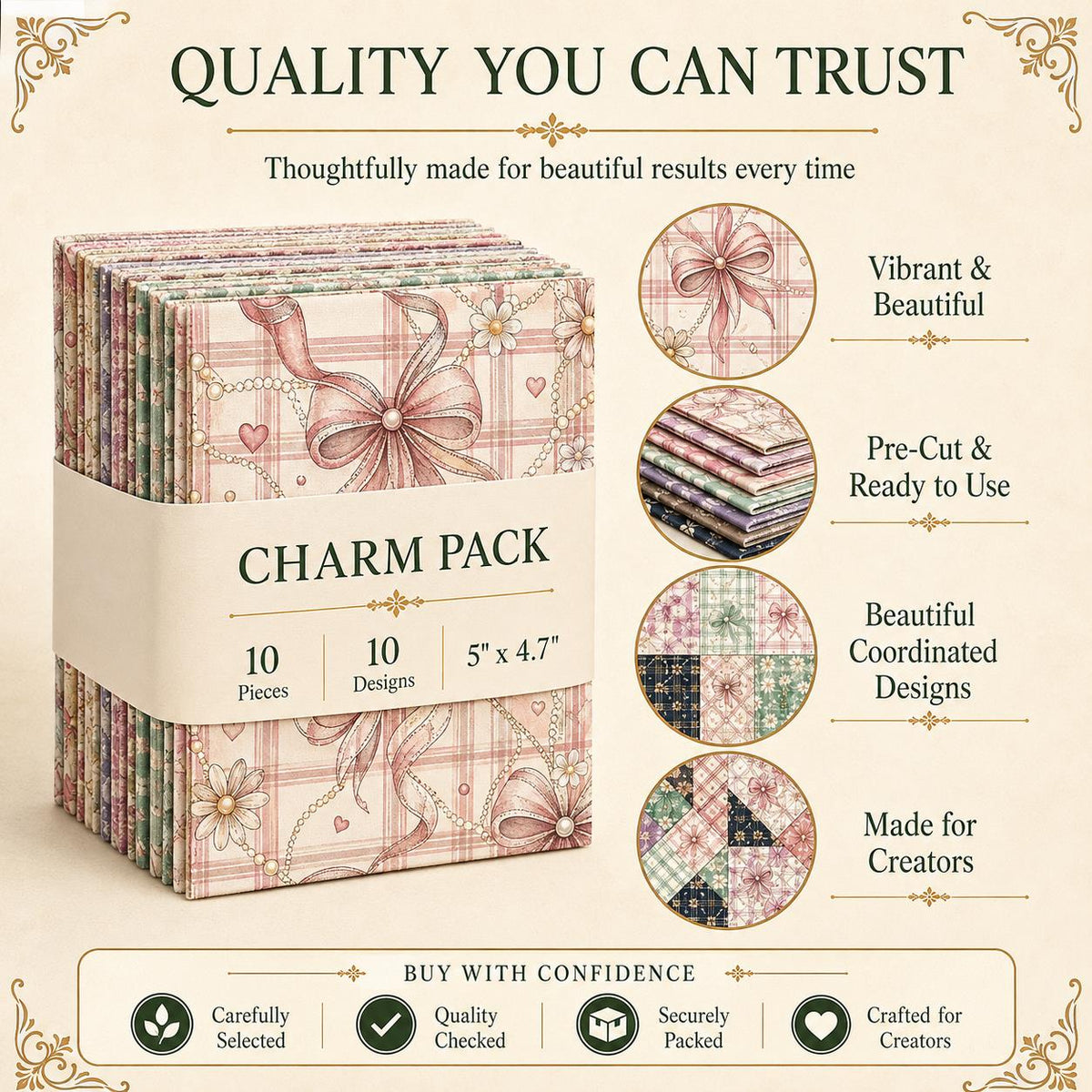 10Pc/Set Flower Plaid Bow Series Fat Quarter Fabric, Pre-Cut Square Fabric Assort, Fabric Set, Craft Fabric, Handmade DIY Patchwork Fabric,Home Quilting Sewing Fabric, Packaging Fabric, Scrapbooking Craft Hobbyist