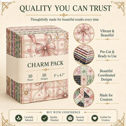 10Pc/Set Flower Plaid Bow Series Fat Quarter Fabric, Pre-Cut Square Fabric Assort, Fabric Set, Craft Fabric, Handmade DIY Patchwork Fabric,Home Quilting Sewing Fabric, Packaging Fabric, Scrapbooking Craft Hobbyist