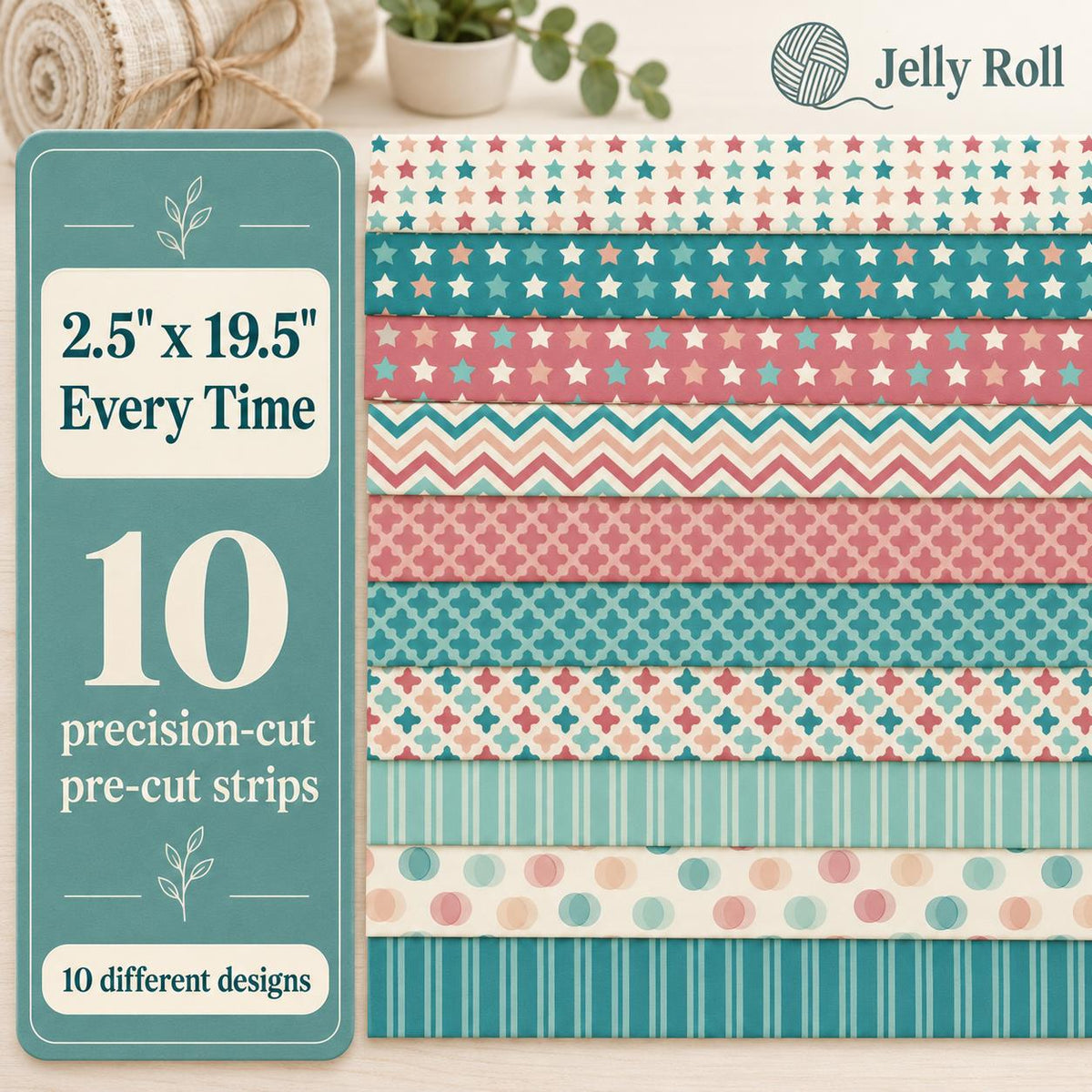 10pcs Vintage Dot Flower Pattern Jelly Roll Fabric Strips 2.5X19.7inch Pre-Cut 100% Polyester For Patchwork Quilts, Table Runners, Placemats, Tote Bags, Storage Pouches, Makeup Bags, Coasters, Quilt Blocks & Binding