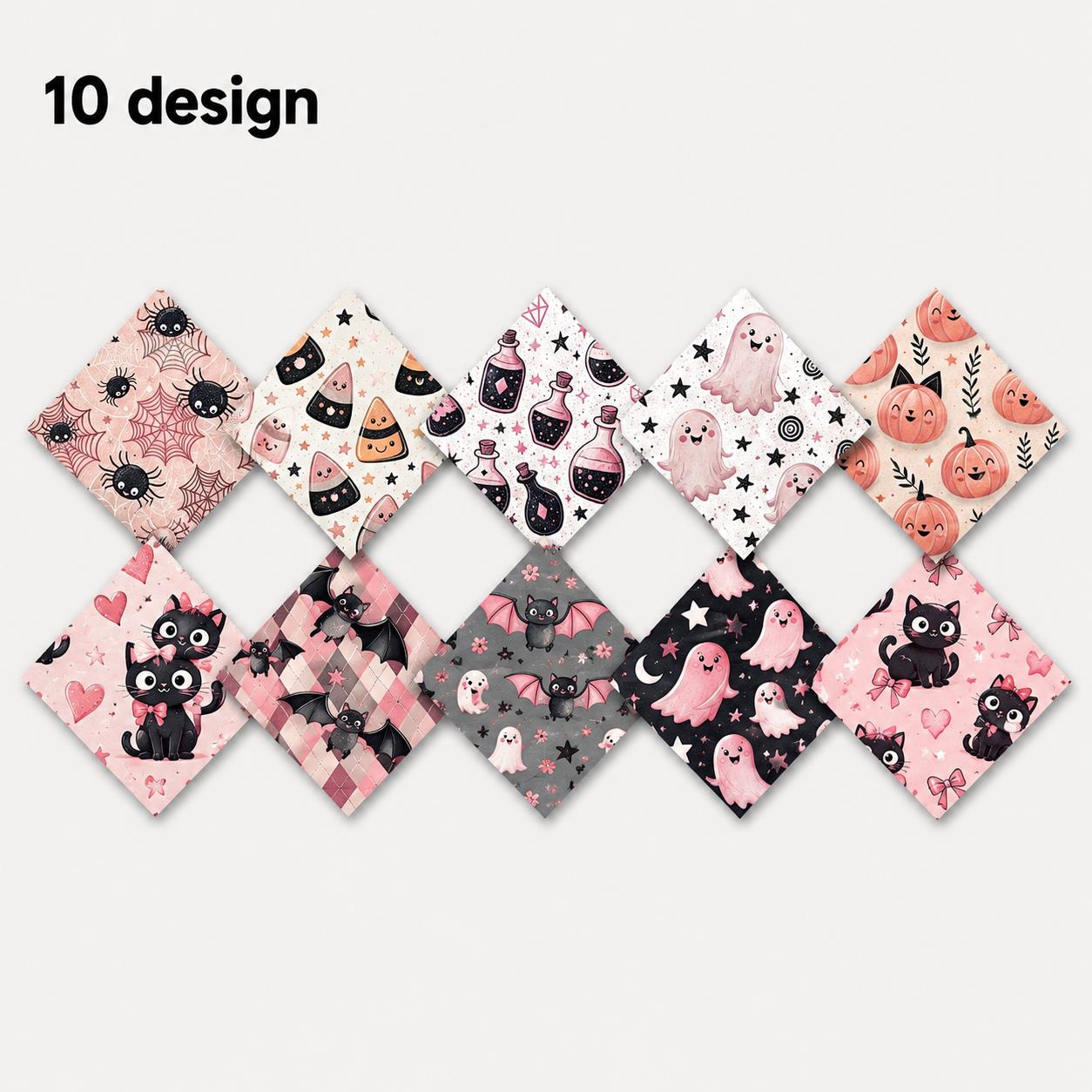 10pcs Charm Pack Set  Bat Ghost Cat Pumpkin Halloween Vintage Style Pattern Handmade DIY with Rich Color and Texture Elements 100% Polyester Patchwork in 10 Design Styles Suitable for Patchwork DIY Craft Projects DIY Wallet Making Gift Giving Bag Making