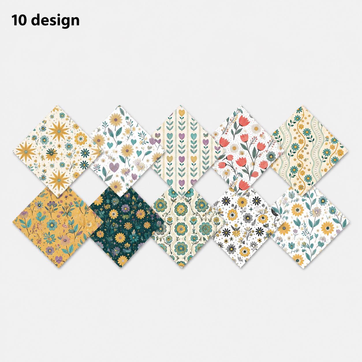 10pcs Charm Pack Set Floral Bird Vintage Style Pattern Handmade DIY with Rich Color and Texture Elements 100% Polyester Patchwork in 10 Design Styles Suitable for Patchwork DIY Craft Projects DIY Wallet Making Gift Giving Bag Making Mother's Day Gift