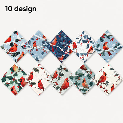 10Pc/Set Christmas Series Northern Cardinal Holly Fat Quarter Fabric, Pre-Cut Square Fabric Assort, Fabric Set, Craft Fabric, Handmade DIY Patchwork Fabric,Home Quilting Sewing Fabric, Packaging Fabric, Scrapbooking Craft Hobbyist