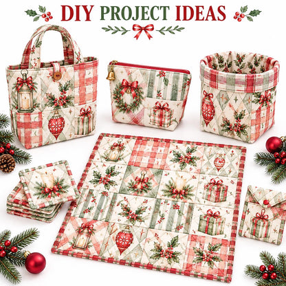 10Pc/Set Christmas Series Plaid Stripe Bowknot Bell Star Holly Fat Quarter Fabric, Pre-Cut Square Fabric Assort, Fabric Set, Craft Fabric, Handmade DIY Patchwork Fabric,Home Quilting Sewing Fabric, Packaging Fabric, Scrapbooking Craft Hobbyist
