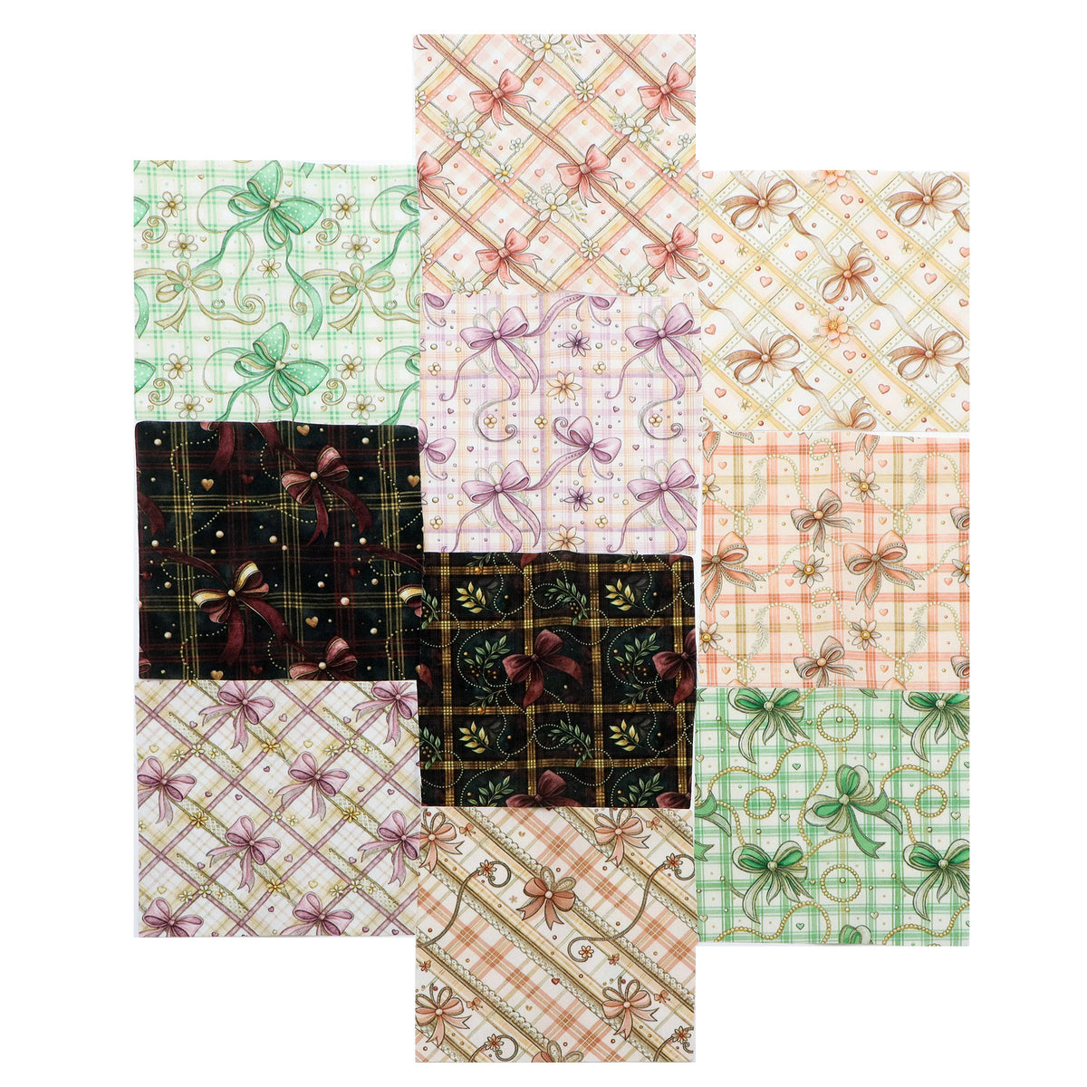10Pc/Set Flower Plaid Bow Series Fat Quarter Fabric, Pre-Cut Square Fabric Assort, Fabric Set, Craft Fabric, Handmade DIY Patchwork Fabric,Home Quilting Sewing Fabric, Packaging Fabric, Scrapbooking Craft Hobbyist