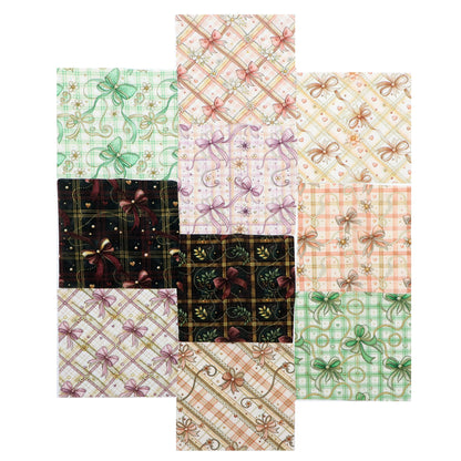 10Pc/Set Flower Plaid Bow Series Fat Quarter Fabric, Pre-Cut Square Fabric Assort, Fabric Set, Craft Fabric, Handmade DIY Patchwork Fabric,Home Quilting Sewing Fabric, Packaging Fabric, Scrapbooking Craft Hobbyist