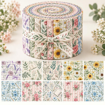 10pcs Vintage Floral Pattern Jelly Roll Fabric Strips 2.5X19.7inch Pre-Cut 100% Polyester For Patchwork Quilts, Table Runners, Placemats, Tote Bags, Storage Pouches, Makeup Bags, Coasters, Quilt Blocks & Binding