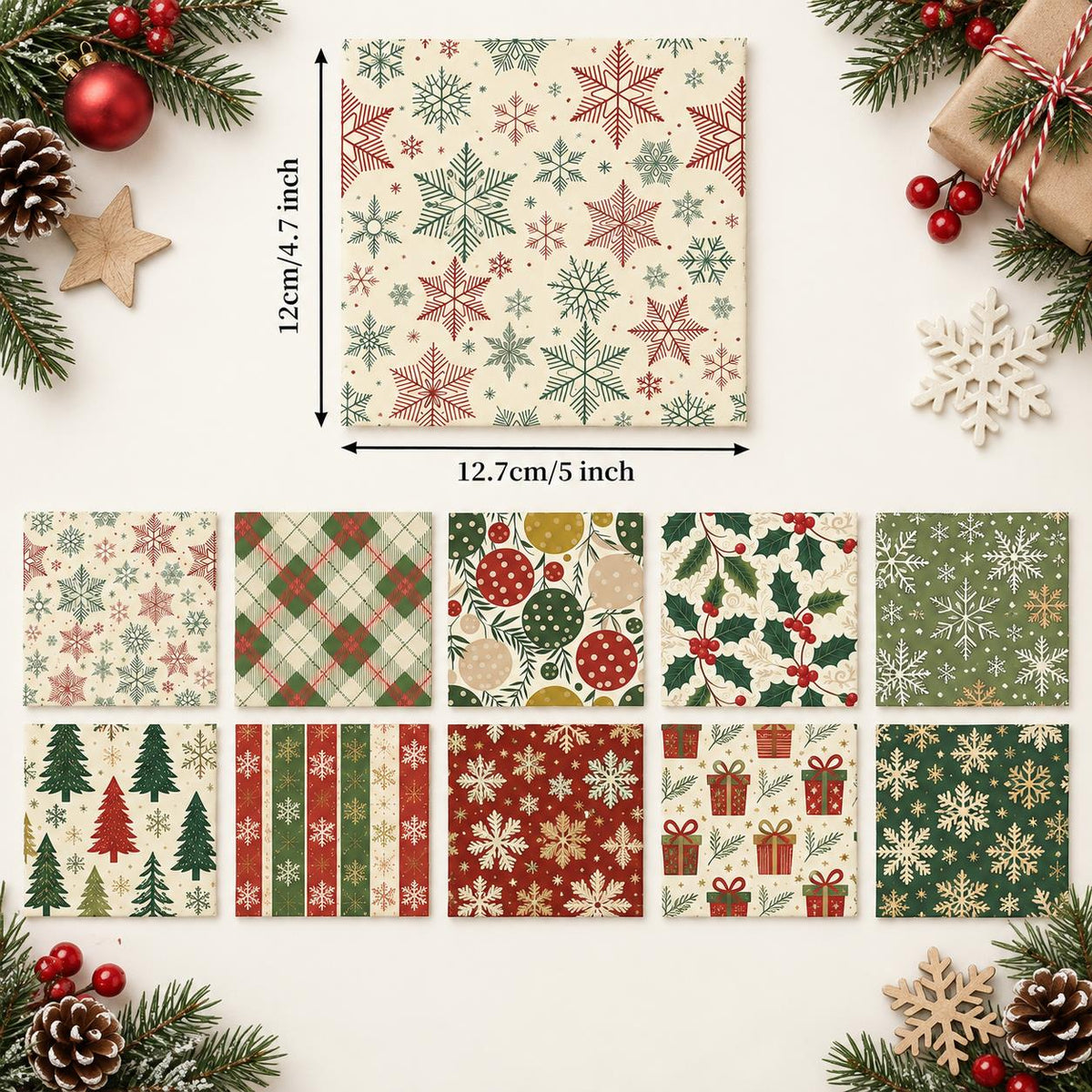 10Pc/Set Christmas Series Stripe Plaid Tree Gift Fat Quarter Fabric, Pre-Cut Square Fabric Assort, Fabric Set, Craft Fabric, Handmade DIY Patchwork Fabric,Home Quilting Sewing Fabric, Packaging Fabric, Scrapbooking Craft Hobbyist
