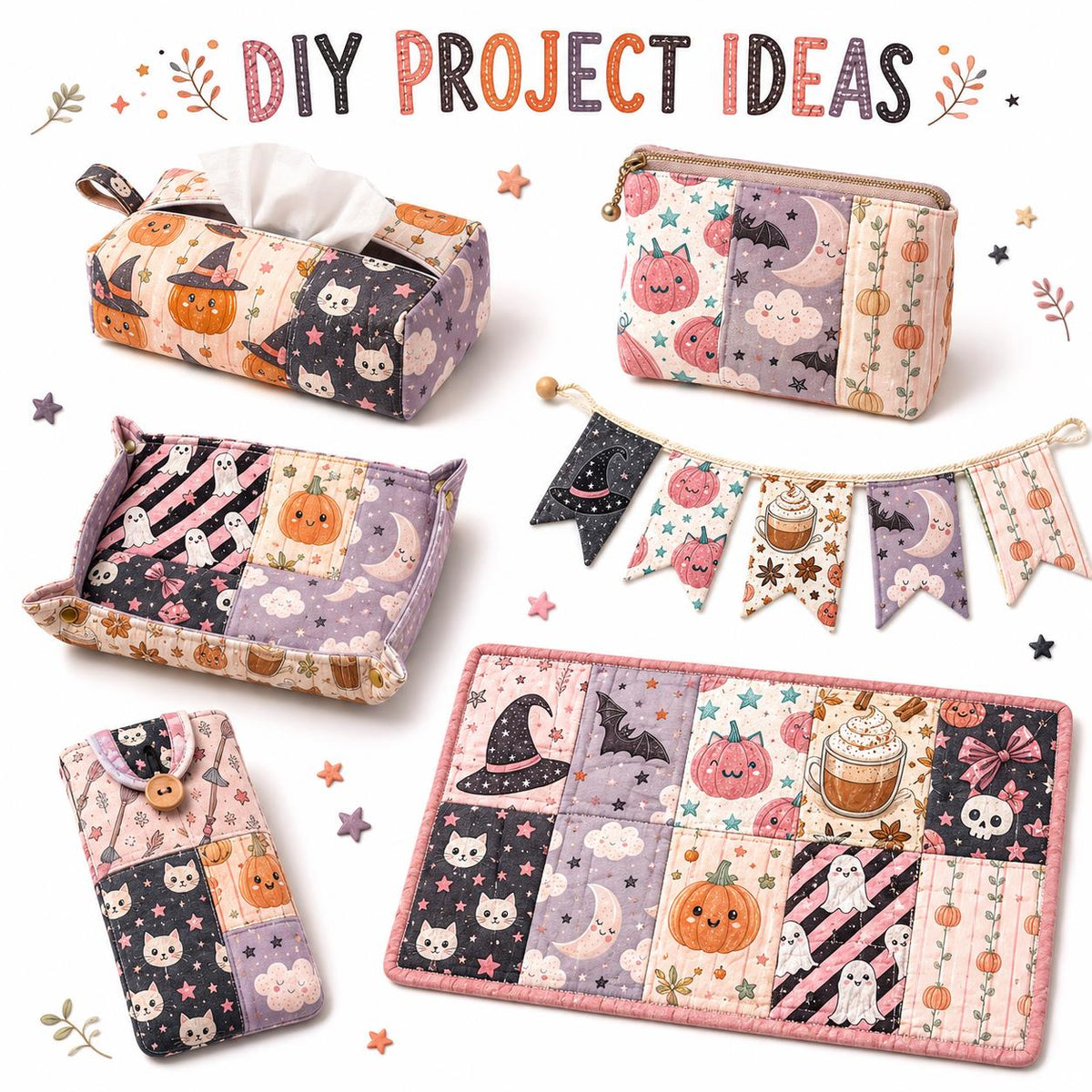 10Pc/Set Halloween Series Flower Pumpkin Skull Star Fat Quarter Fabric, Pre-Cut Square Fabric Assort, Fabric Set, Craft Fabric, Handmade DIY Patchwork Fabric,Home Quilting Sewing Fabric, Packaging Fabric, Scrapbooking Craft Hobbyist