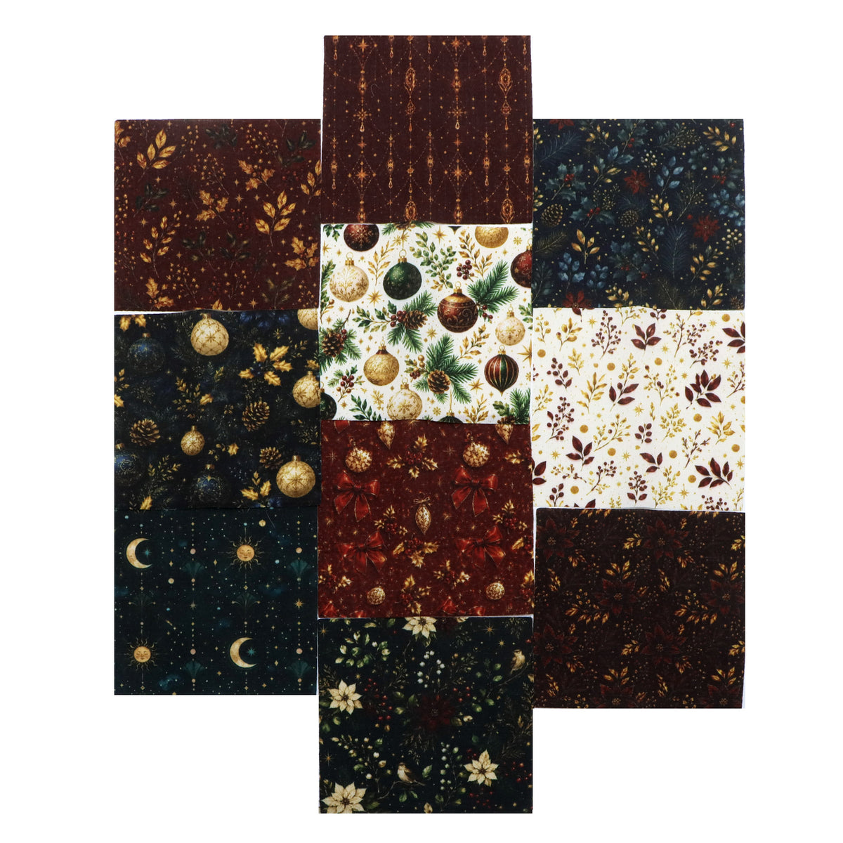 10pcs Charm Pack Set Christmas Pattern Vintage Style Handmade DIY with Rich Color and Texture Elements 100% Polyester Patchwork in 10 Design Styles Suitable for Patchwork DIY Craft Projects DIY Wallet Making Gift Giving Bag Making Mother's Day Gift
