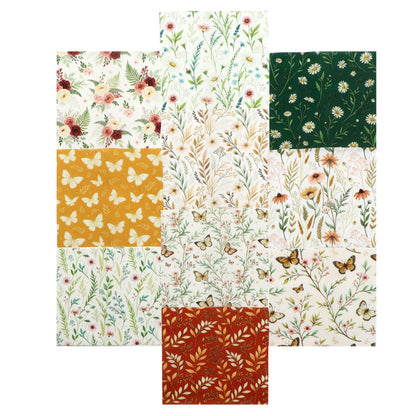 10pcs Charm Pack Set Floral Pattern 100% Polyester Patchwork in 10 Design Styles, Ready-to-Sew Without Cutting, Suitable For Patchwork Wallet Making Gift Giving Tote Bags Coasters DIY Craft Projects