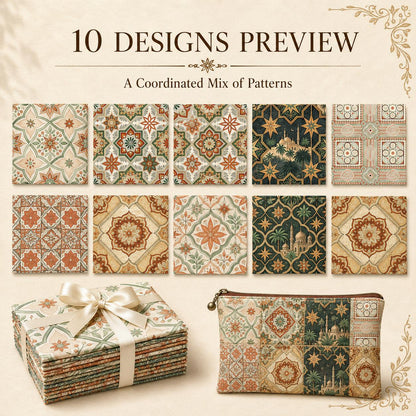 10pcs Charm Pack Set Geometric Floral Pattern 100% Polyester Patchwork in 10 Design Styles, Ready-to-Sew Without Cutting, Suitable For Patchwork Wallet Making Gift Giving Tote Bags Coasters DIY Craft Projects