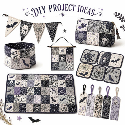 10Pc/Set Halloween Design Fat Quarter Fabric Set, Pre-Cut Square Craft Fabric with skull Cat Pumpkin Bat Design, Handmade DIY Patchwork Fabric for Home Quilting Sewing, Scrapbooking Craft, Holiday Decor