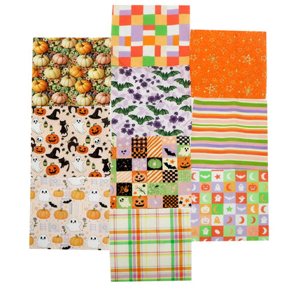 10pcs Charm Pack Set Bat Pumpkin Halloween Pattern Vintage Style Handmade DIY with Rich Color and Texture Elements 100% Polyester Patchwork in 10 Design Styles Suitable for Patchwork DIY Craft Projects DIY Wallet Making Gift Giving Bag Making Mother's Day