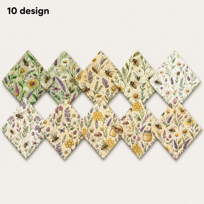 10Pc/Set Flower Daisy Series Bee Mushroom Lavender Fat Quarter Fabric, Pre-Cut Square Fabric Assort, Fabric Set, Craft Fabric, Handmade DIY Patchwork Fabric,Home Quilting Sewing Fabric, Packaging Fabric, Scrapbooking Craft Hobbyist