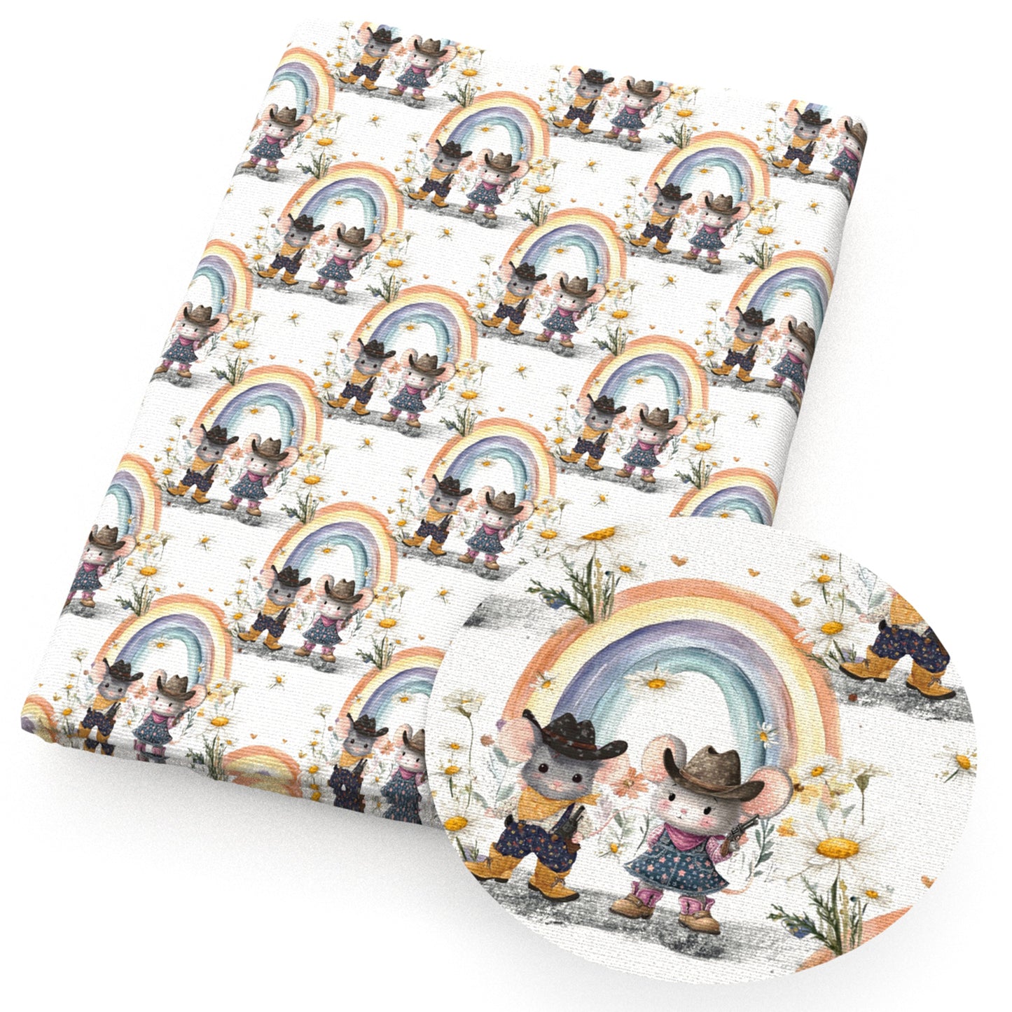 mouse rainbow flowerfloral caphat fabric