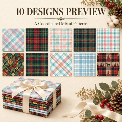 10Pc/Set Christmas Plaid Series Tree Deer Deer Fat Quarter Fabric, Pre-Cut Square Fabric Assort, Fabric Set, Craft Fabric, Handmade DIY Patchwork Fabric,Home Quilting Sewing Fabric, Packaging Fabric, Scrapbooking Craft Hobbyist