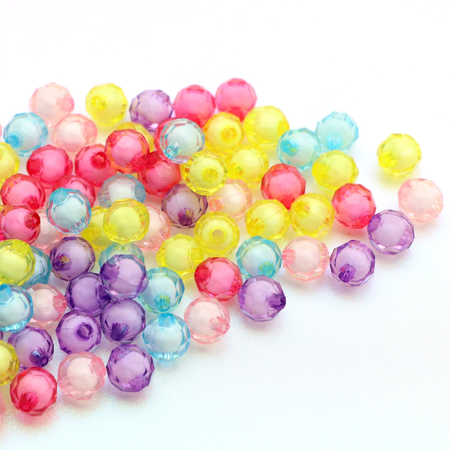 10Pcs Mix Color Acrylic Transparent Hexagonal Beads Imitation Crystal Beads Loose Beads Diy Handmade Beaded Mobile Phone Chain Bracelet Necklace Making Jewelry Accessories