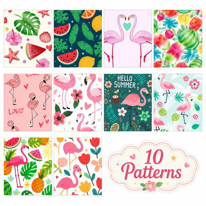 10Pc/Set, Making 10 Images 1pc Each, Each Size: 6.3*50cm Summer Watermelon Flamingo Series Sliced Fabric Set Style Combination, Polyester Jelly Roll Fabric Strips, Pre-Cut Quilting Squares, For Quilting DIY, Handicrafts And Sewing, Blankets, Rugs