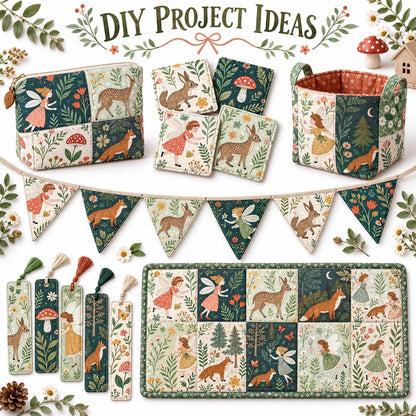 10Pc/Set Flower Series Deer Tree Fox Mushroom Fat Quarter Fabric, Pre-Cut Square Fabric Assort, Fabric Set, Craft Fabric, Handmade DIY Patchwork Fabric,Home Quilting Sewing Fabric, Packaging Fabric, Scrapbooking Craft Hobbyist