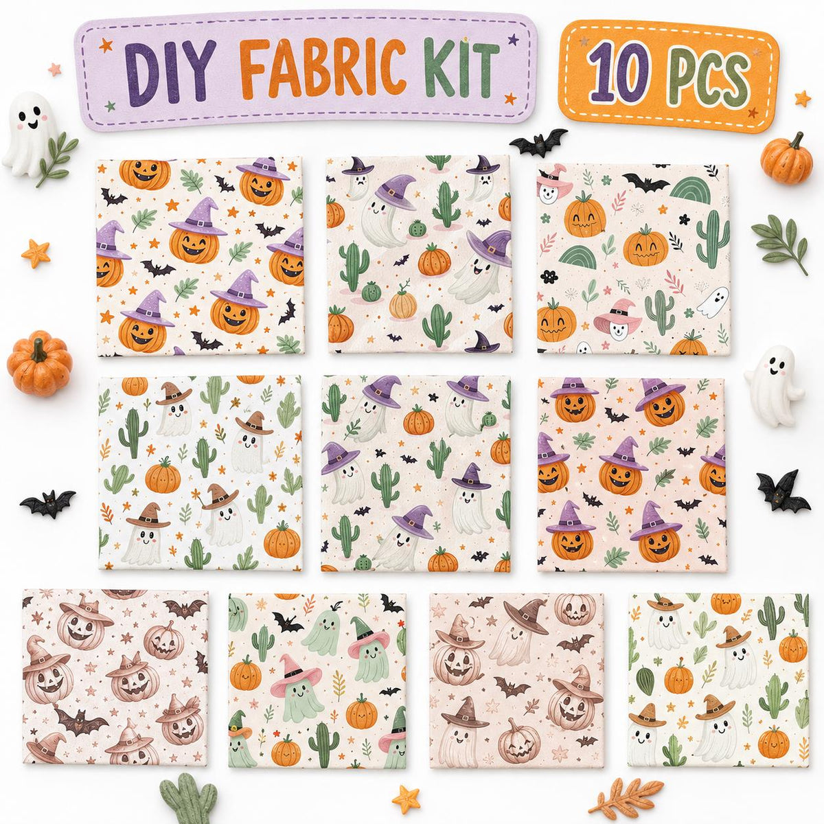 10pcs Charm Pack Set Halloween Pumpkin Ghost Holly Snow Pattern Vintage Style Handmade DIY with Rich Color and Texture Elements 100% Polyester Patchwork in 10 Design Styles Suitable for Patchwork DIY Craft Projects DIY Wallet Making Gift Giving Bag Making