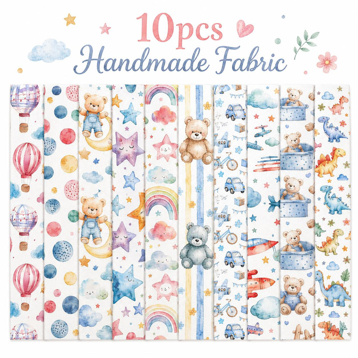 10pcs Vintage Star Bear Fire Balloon Pattern Jelly Roll Fabric Strips 2.5X19.7inch Pre-Cut 100% Polyester For Patchwork Quilts, Table Runners, Placemats, Tote Bags, Storage Pouches, Makeup Bags, Coasters, Quilt Blocks & Binding