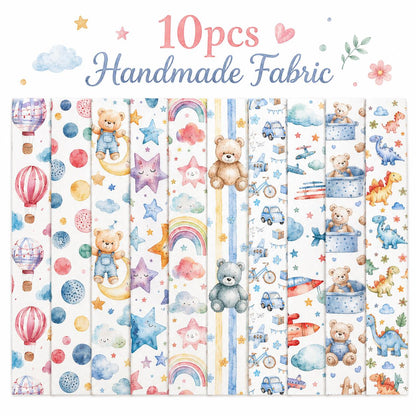 10pcs Vintage Star Bear Fire Balloon Pattern Jelly Roll Fabric Strips 2.5X19.7inch Pre-Cut 100% Polyester For Patchwork Quilts, Table Runners, Placemats, Tote Bags, Storage Pouches, Makeup Bags, Coasters, Quilt Blocks & Binding