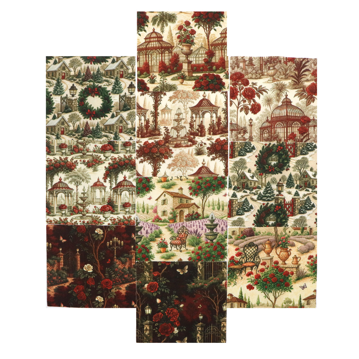 10Pc/Set Flower Rose Christmas Series Tree Fat Quarter Fabric, Pre-Cut Square Fabric Assort, Fabric Set, Craft Fabric, Handmade DIY Patchwork Fabric,Home Quilting Sewing Fabric, Packaging Fabric, Scrapbooking Craft Hobbyist