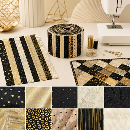 10Pc/Set, Making 10 Images 1pc Each, Each Size: 6.3*50cm Leopard Star Golden Hot Stamping Series Sliced Fabric Set Style Combination, Polyester Jelly Roll Fabric Strips, Pre-Cut Quilting Squares, For Quilting DIY, Handicrafts And Sewing, Blankets, Rugs, I