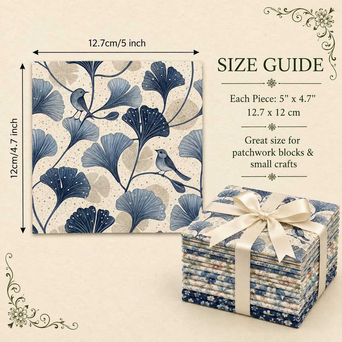 10pcs Charm Pack Set Floral Bird Vintage Style Pattern Handmade DIY with Rich Color and Texture Elements 100% Polyester Patchwork in 10 Design Styles Suitable for Patchwork DIY Craft Projects DIY Wallet Making Gift Giving Bag Making Mother's Day Gift