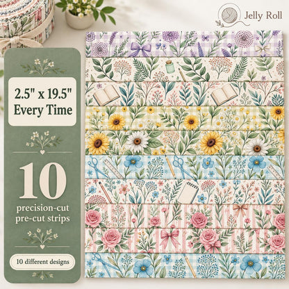 10pcs Vintage Floral Pattern Jelly Roll Fabric Strips 2.5X19.7inch Pre-Cut 100% Polyester For Patchwork Quilts, Table Runners, Placemats, Tote Bags, Storage Pouches, Makeup Bags, Coasters, Quilt Blocks & Binding