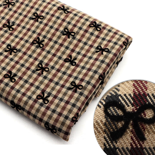 1Pc Grid Bow Flocking Fabric  - 57.08x19.68inch(145x50cm) Soft & Durfor DIY Crafts, Handmade Wallets & Pouches | Chic Pattern, High-Quality Material, Fashion-Forward Versatile Crafting Textile