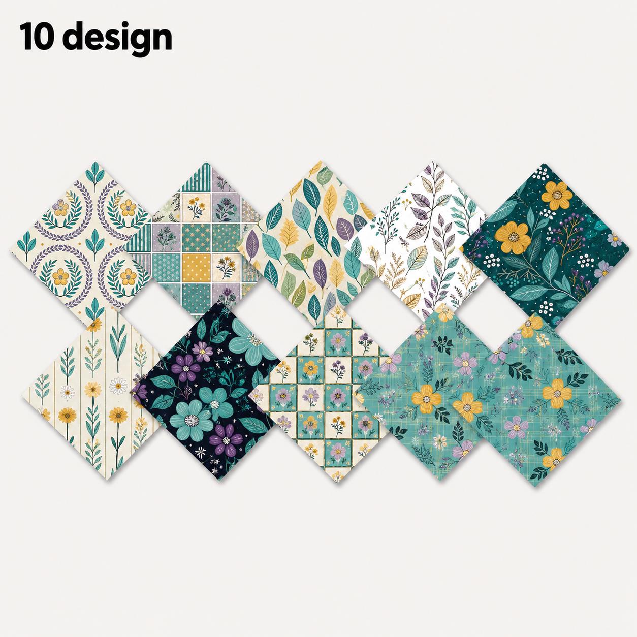 10pcs Charm Pack Set Floral Vintage Style Pattern Handmade DIY with Rich Color and Texture Elements 100% Polyester Patchwork in 10 Design Styles Suitable for Patchwork DIY Craft Projects DIY Wallet Making Gift Giving Bag Making Mother's Day Gift