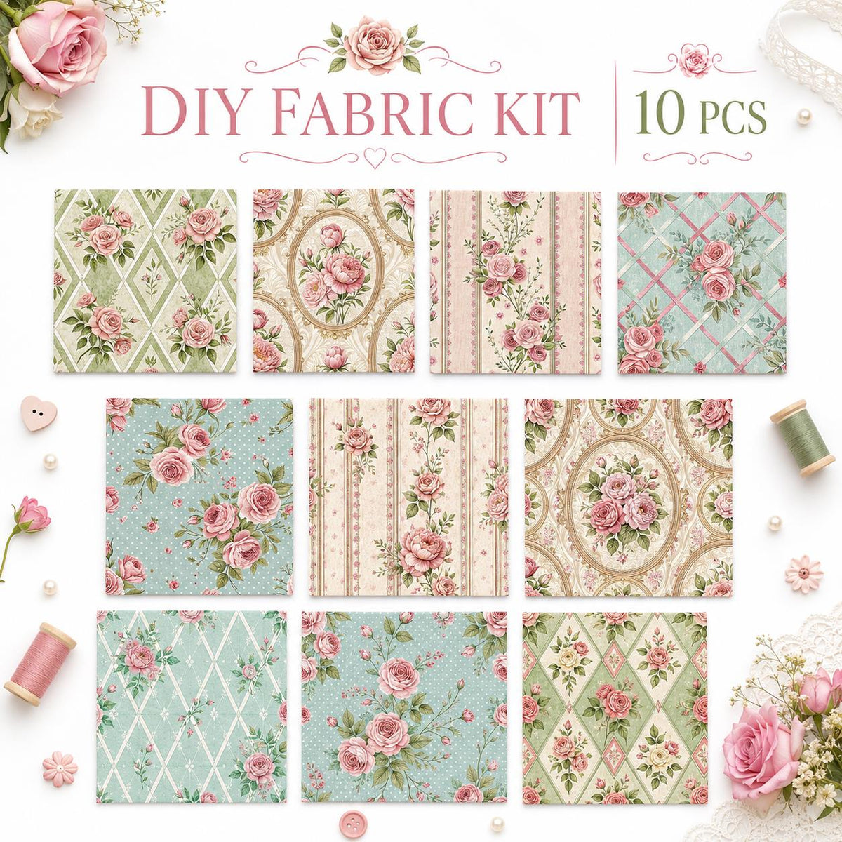 10pcs Charm Pack Set Floral Pattern Vintage Style Handmade DIY with Rich Color and Texture Elements 100% Polyester Patchwork in 10 Design Styles Suitable for Patchwork DIY Craft Projects DIY Wallet Making Gift Giving Bag Making Mother's Day Gift