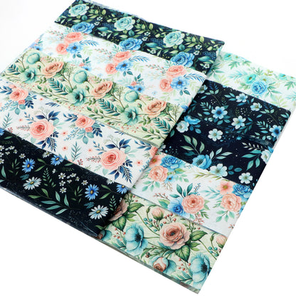 10pcs Vintage Blue Floral Pattern Jelly Roll Fabric Strips 2.5X19.7inch Pre-Cut 100% Polyester For Patchwork Quilts, Table Runners, Placemats, Tote Bags, Storage Pouches, Makeup Bags, Coasters, Quilt Blocks & Binding