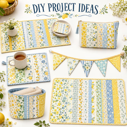 10Pc/Set, Making 10 Images 1pc Each, Each Size: 6.3*50cm Floral Plaid Lemon Series Sliced Fabric Set Style Combination, Polyester Jelly Roll Fabric Strips, Pre-Cut Quilting Squares, For Quilting DIY, Handicrafts And Sewing, Blankets, Rugs