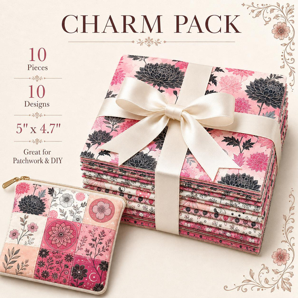 10Pc/Set Flower Dot Series Fat Quarter Fabric, Pre-Cut Square Fabric Assort, Fabric Set, Craft Fabric, Handmade DIY Patchwork Fabric,Home Quilting Sewing Fabric, Packaging Fabric, Scrapbooking Craft Hobbyist