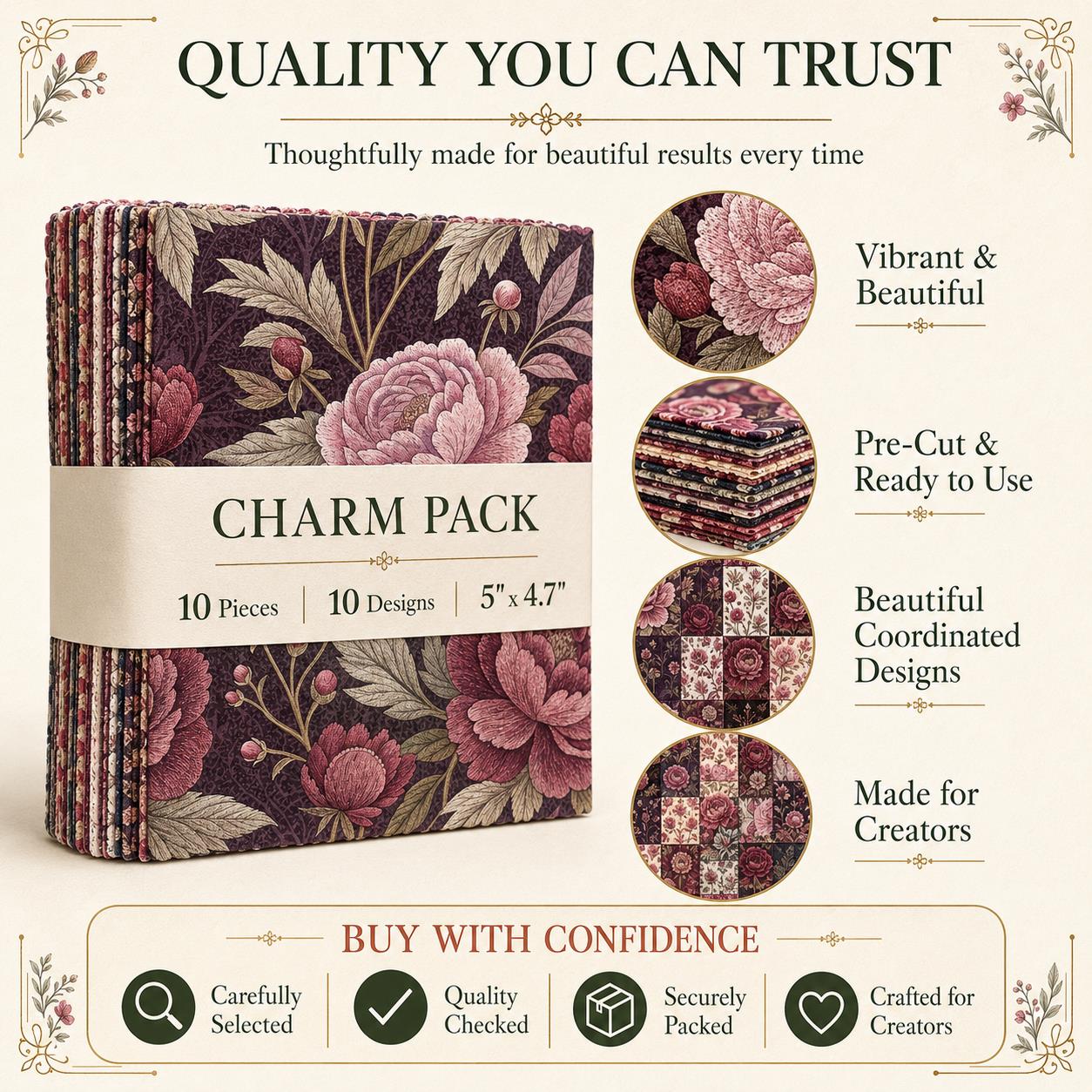 10Pc/Set Peony Flower Series Fat Quarter Fabric, Pre-Cut Square Fabric Assort, Fabric Set, Craft Fabric, Handmade DIY Patchwork Fabric,Home Quilting Sewing Fabric, Packaging Fabric, Scrapbooking Craft Hobbyist
