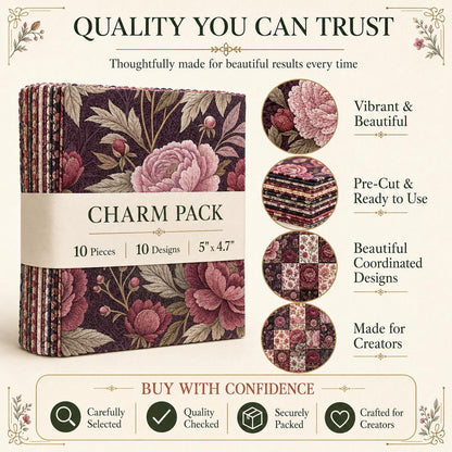 10Pc/Set Peony Flower Series Fat Quarter Fabric, Pre-Cut Square Fabric Assort, Fabric Set, Craft Fabric, Handmade DIY Patchwork Fabric,Home Quilting Sewing Fabric, Packaging Fabric, Scrapbooking Craft Hobbyist