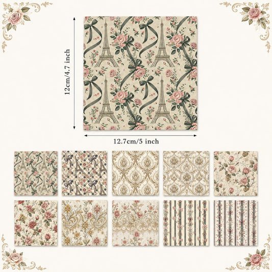 10Pc/Set Flower Series Stripe Plaid Fat Quarter Fabric, Pre-Cut Square Fabric Assort, Fabric Set, Craft Fabric, Handmade DIY Patchwork Fabric,Home Quilting Sewing Fabric, Packaging Fabric, Scrapbooking Craft Hobbyist