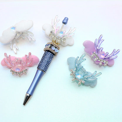 1Pc Faux Rhinestone Acrylic Beads Transparent Reindeer Shaped Angle Wings Solid Color Loose Spacer Beads with Hole for Jewelry Making DIY Bracelet Necklace Chain Earrings Charm Bangle Decors Craft Pen Supplies