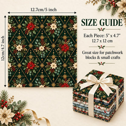 10Pc/Set Christmas Series Bowknot Flower Rabbit Northern Cardinal Deer Holly Pinecones Fox Fat Quarter Fabric, Pre-Cut Square Fabric Assort, Fabric Set, Craft Fabric, Handmade DIY Patchwork Fabric,Home Quilting Sewing Fabric, Packaging Fabric, Scrapbookin