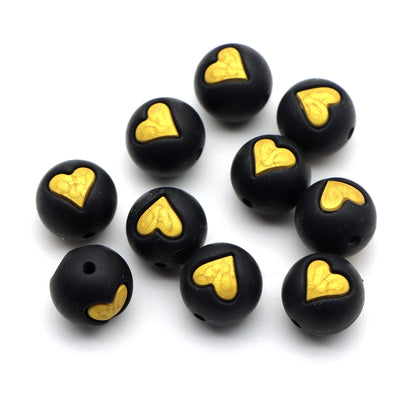 5Pcs 15mm Festive Silicone Beads Love Heart Pattern Round Shaped Focal Beads Loose Spacer Beads for DIY Jewelry Making Accessories DIY Bracelet Necklace Chain Earrings Charm Bangle Decors Craft Pen Supplies