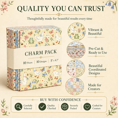 10pcs Charm Pack Set Duck Fruit Berry Pattern Vintage Style Handmade DIY with Rich Color and Texture Elements 100% Polyester Patchwork in 10 Design Styles Suitable for Patchwork DIY Craft Projects DIY Wallet Making Gift Giving Bag Making Mother's Day Gift