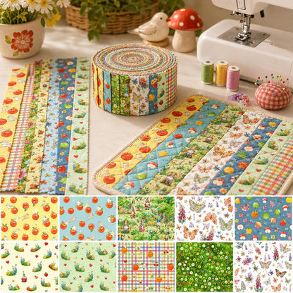 10Pc/Set, Making 10 Images 1pc Each, Each Size: 6.3*50cm Floral Apple Caterpillar Series Sliced Fabric Set Style Combination, Polyester Jelly Roll Fabric Strips, Pre-Cut Quilting Squares, For Quilting DIY, Handicrafts And Sewing, Blankets, Rugs
