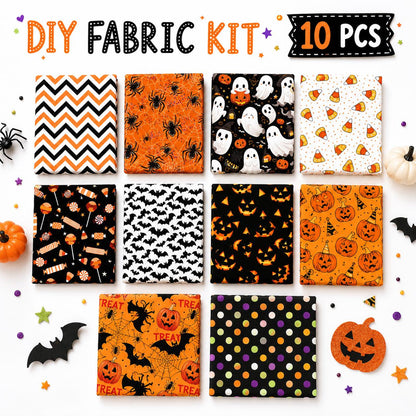 10pcs Charm Pack Set Pumpkin Bat Ghost Halloween Pattern Vintage Style Handmade DIY with Rich Color and Texture Elements 100% Polyester Patchwork in 10 Design Styles Suitable for Patchwork DIY Craft Projects DIY Wallet Making Gift Giving Bag Making Mother