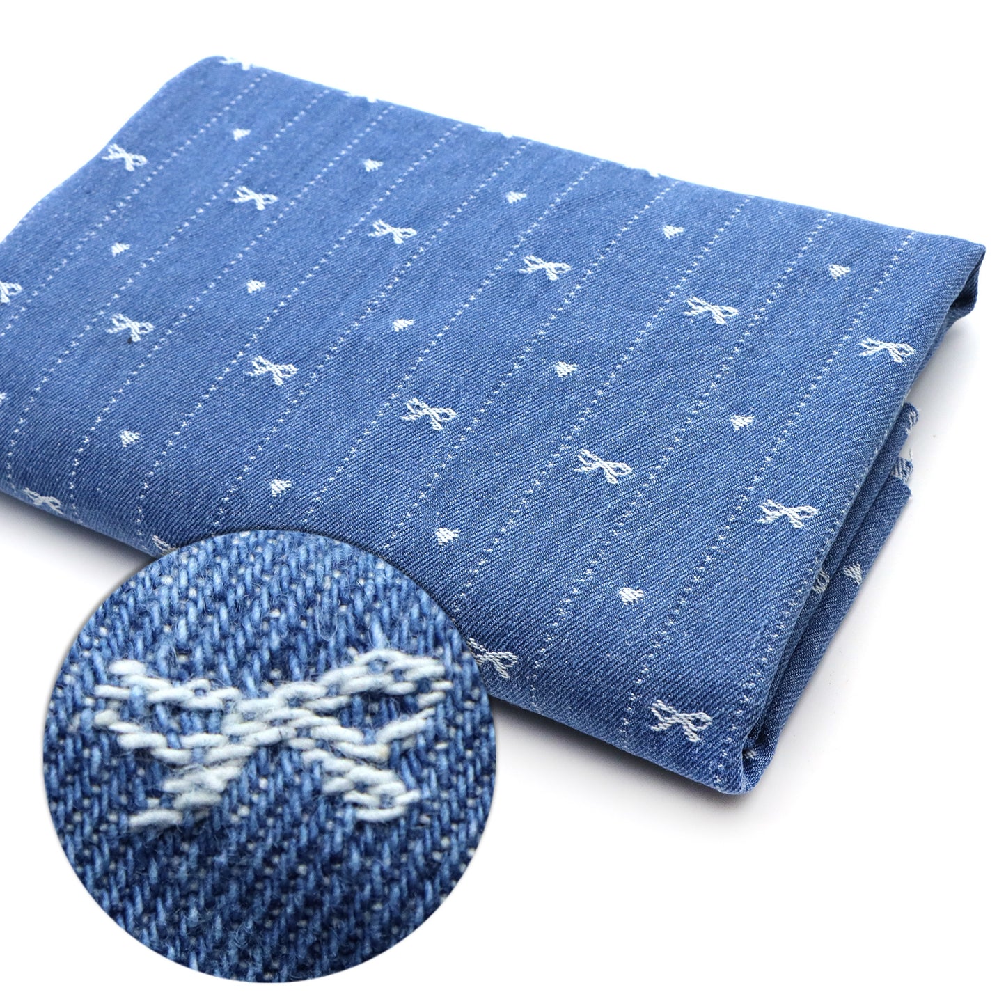 1pc Bowknot Pattern Denim Fabric, 64.96x19.68inch Pre-Cut 100% Polyester, Luxury Bows Striped Design for DIY Crafts, Bags, Sewing Projects & Hats, Hand Wash Only, Sewing Supplies, Craft Fabric | Vintage Style Fabric | Durable Fabric, Denim Fabric